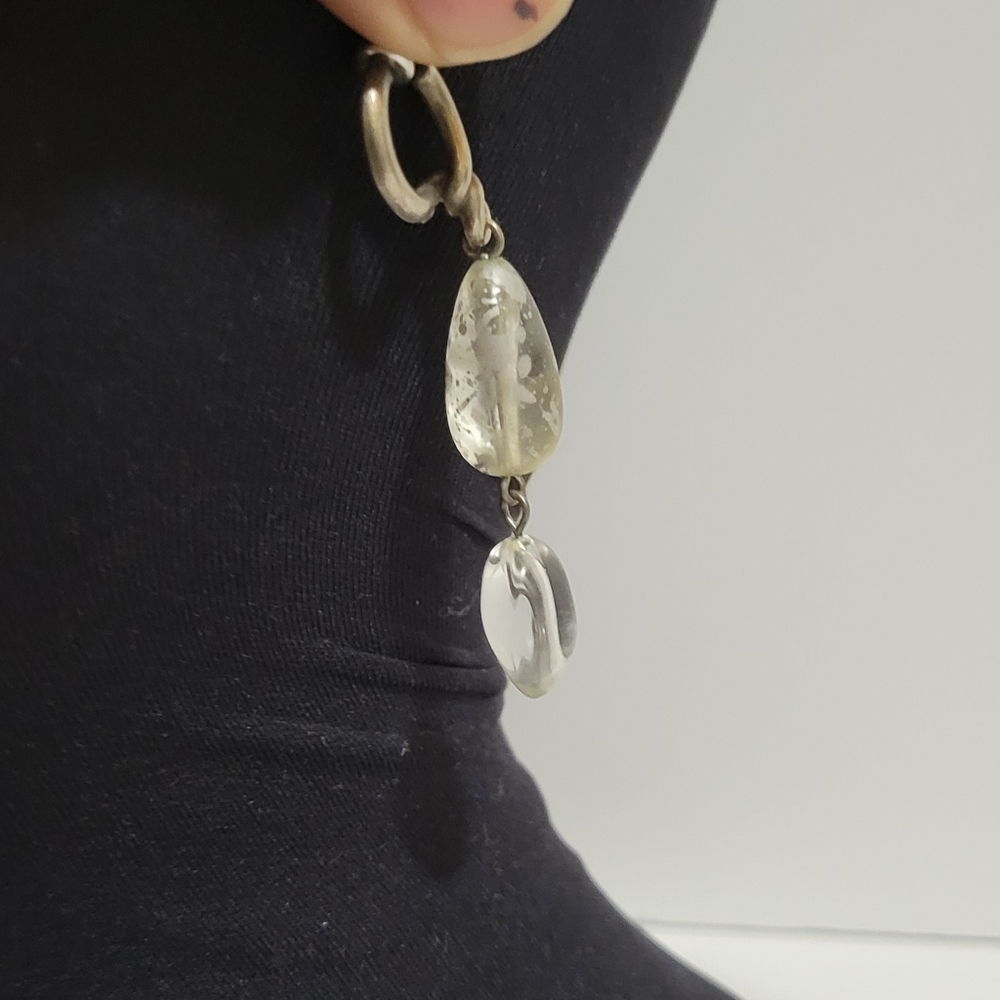 Silver Tone Translucent/Clear Acrylic Teardrop Da… - image 6